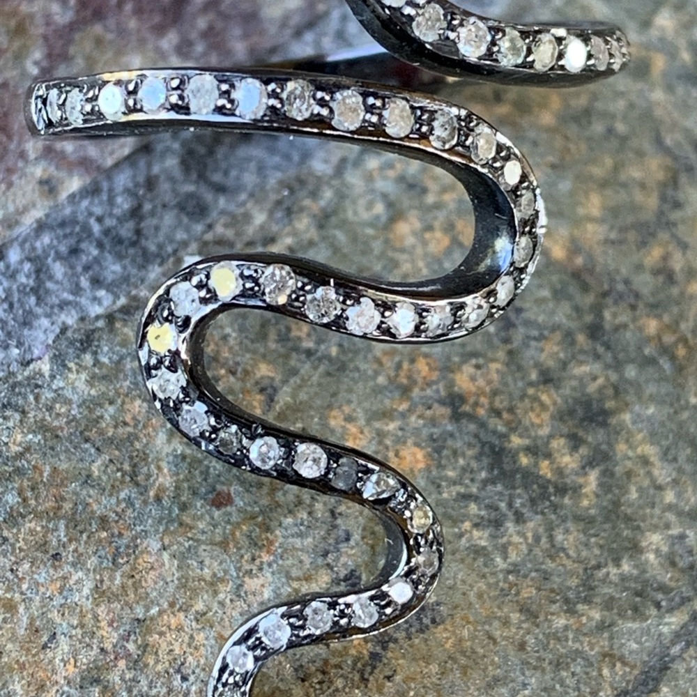 S Carter Designs * Stunning Sterling Silver Pave Diamond Snake Ring - Picture 7 of 10